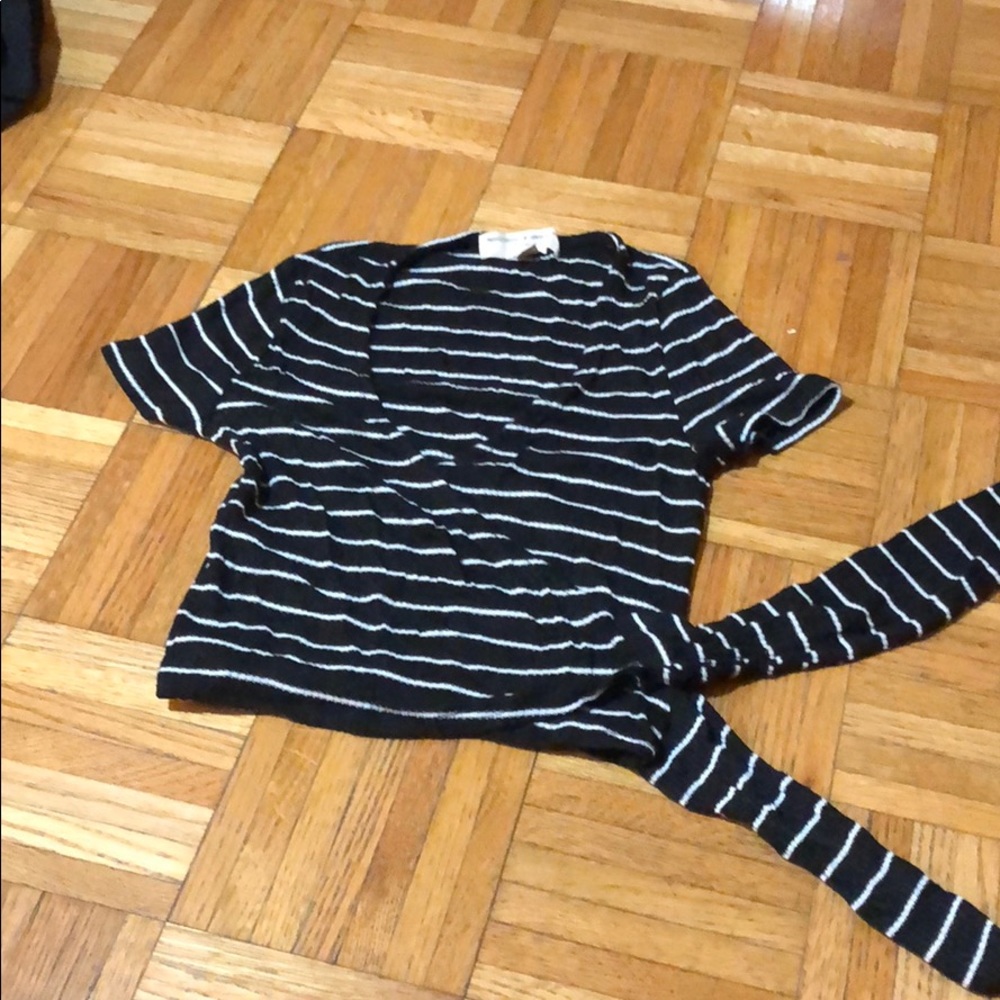 Black and White Stripe Wrap Crop Top